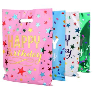 Fako Bijoux - 40x Folie Uitdeelzakjes Happy Birthday - 40 stuks - Traktatie Zakjes Voor Uitdeelcadeautjes - Uitdeelzakjes Kinderfeestje - Verjaardag - 4 Kleuren