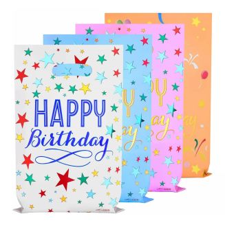 Fako Bijoux - 40x Folie Uitdeelzakjes Happy Birthday - 40 stuks - Traktatie Zakjes Voor Uitdeelcadeautjes - Uitdeelzakjes Kinderfeestje - Verjaardag - 4 Kleuren