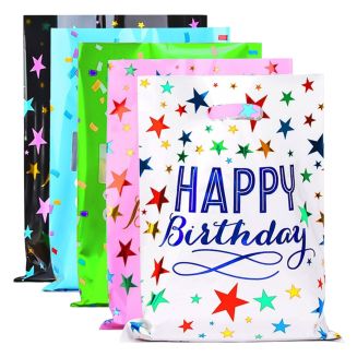 Fako Bijoux - 50x Folie Uitdeelzakjes Happy Birthday - 50 stuks - Traktatie Zakjes Voor Uitdeelcadeautjes - Uitdeelzakjes Kinderfeestje - Verjaardag - 5 Kleuren