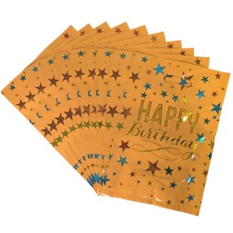 Fako Bijoux - Folie Uitdeelzakjes Happy Birthday - 10 stuks - Traktatie Zakjes Voor Uitdeelcadeautjes - Uitdeelzakjes Kinderfeestje - Verjaardag - Oranje