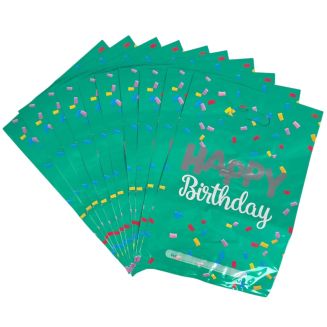 Fako Bijoux - Folie Uitdeelzakjes Happy Birthday Zilver - 10 stuks - Traktatie Zakjes Voor Uitdeelcadeautjes - Uitdeelzakjes Kinderfeestje - Verjaardag - Groen