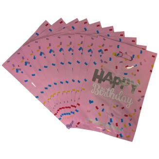 Fako Bijoux - Folie Uitdeelzakjes Happy Birthday Zilver - 10 stuks - Traktatie Zakjes Voor Uitdeelcadeautjes - Uitdeelzakjes Kinderfeestje - Verjaardag - Roze