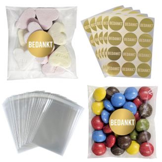 100x Uitdeelzakjes + Sluitstickers Bedankt - Zakjes Met Plakstrip - Zelfklevende Zakjes - Uitdeelzakjes - School Traktaties - Transparant - 8x10cm - 100 Stuks