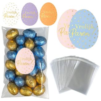 25x Uitdeelzakjes + Sluitstickers Vrolijk Pasen! - Zakjes Met Plakstrip - Zelfklevende Zakjes - Uitdeelzakjes - Traktaties - Transparant - 10x15cm - 25 Stuks