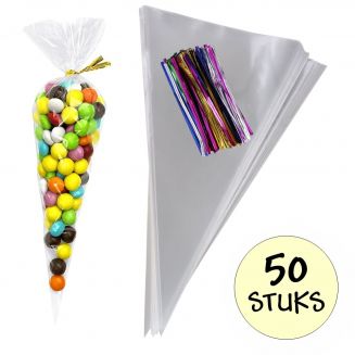 Fako Bijoux® - 50x Cellofaan Puntzakken 37x18cm - Puntzak Doorzichtig - Traktatie Zak - Snoepzak - Inclusief Sluitstrips Mix - 18x37cm - 50 Stuks