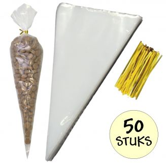 Fako Bijoux® - 50x Puntzak Polyethyleen - 37x18cm - Traktatie Zak - Snoepzak - Extra Stevig - Inclusief Sluitstrips Goud - 18x37cm - 50 Stuks