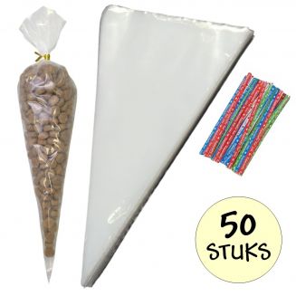 Fako Bijoux® - 50x Puntzak Polyethyleen - 30x16cm - Traktatie Zak - Snoepzak - Extra Stevig - Inclusief Sluitstrips Tekst - 16x30cm - 50 Stuks