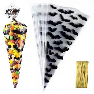 Fako Bijoux® - 15x Cellofaan Puntzakken Vleermuis 34x17cm - Puntzak Halloween - Traktatie Zak - Snoepzak - Inclusief Sluitstrips - 17x34cm - 15 Stuks