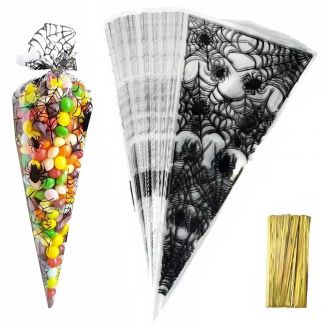 Fako Bijoux® - 100x Cellofaan Puntzakken Spinnenweb - 34x17cm - Puntzak Halloween Spinnenwebben - Traktatie Zak - Snoepzak - Inclusief Sluitstrips - 17x34cm - 100 Stuks