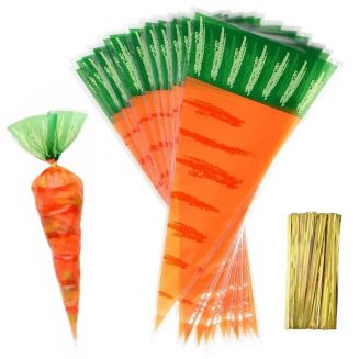 Fako Bijoux® - 100x Cellofaan Puntzakken Wortel 40x20cm - Puntzak Wortels - Traktatie Zak - Snoepzak - Inclusief Sluitstrips - 20x40cm - 100 Stuks