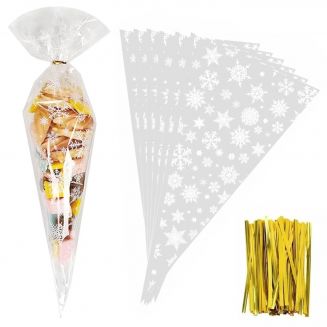 Fako Bijoux® - 100x Cellofaan Puntzakken Sneeuwvlok 30x16cm - Puntzak Snowflake - Traktatie Zak - Snoepzak Sneeuwvlokken Design - Inclusief Sluitstrips - 16x30cm - 100 Stuks