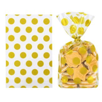 Fako Bijoux® - 100x Cellofaan Zakjes Stippen XL - Uitdeelzakjes - Plastic Traktatie Cadeau Zakjes - Snoepzakjes - Stippen - 13x21cm – Goud