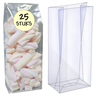 Fako Bijoux® - Blokbodemzakjes Plastic Transparant - 80x50x250mm - 100% Polypropyleen - Recyclebaar- Rechthoekige Zak - Duurzaam - Voedsel Verpakking - 25 Stuks