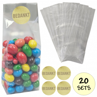 Fako Bijoux® - Uitdeelzakjes Met Sluitstickers - 20 Stickers & 20 Zakjes - Blokbodemzakjes - Cellofaanzakjes - Traktatie Zakjes - 20 Sets - Bedankt - 40mm