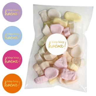 25x Uitdeelzakjes + Sluitstickers Hiep Hiep Hoera! Mix - Zakjes Met Plakstrip - Zelfklevende Zakjes - Uitdeelzakjes - Traktaties - Transparant - 10x15cm - 25 Stuks