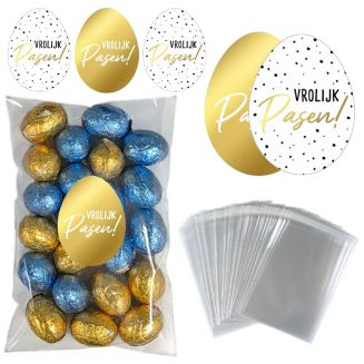 25x Uitdeelzakjes + Sluitstickers Vrolijk Pasen! - Zakjes Met Plakstrip - Zelfklevende Zakjes - Uitdeelzakjes - Traktaties - Transparant - 10x15cm - 25 Stuks