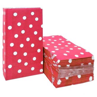 Fako Bijoux® - 24 Rode Uitdeelzakjes Met Stippen - 13x8x24cm - Stevig Papier - Traktatie Zakjes - Papieren Zakjes - Cadeau Zakjes - Met Blokbodem - Rood - 24 Stuks