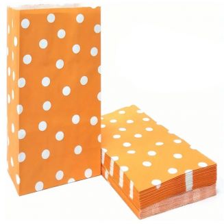 Fako Bijoux® - 24 Oranje Uitdeelzakjes Met Stippen - 13x8x24cm - Stevig Papier - Traktatie Zakjes - Papieren Zakjes - Cadeau Zakjes - Met Blokbodem - Oranje - 24 Stuks