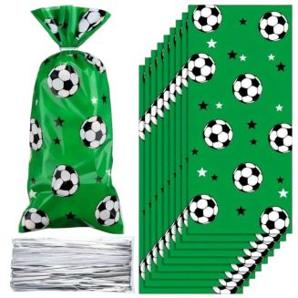 Fako Bijoux® - Uitzeelzakjes Voetbal Groen - 12.5x27.5cm - 50 Stuks - Traktatie Zakjes Voor Uitdeelcadeautjes - Uitdeelzakjes Kinderfeestje - Verjaardag - Feestje - Voetbal Print Groen - 50 Stuks