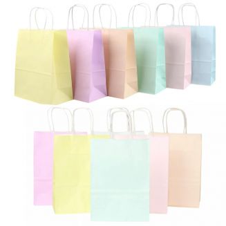 Fako Bijoux® - 24 Papieren Uitdeeltasjes - 16x8x22cm - Stevig Papier - Traktatie Zakjes - Papieren Tasjes - Cadeau Zakjes - Uitdeelzakjes - 6 Verschillende Pastel Kleuren - Kraftpapier - 24 Stuks