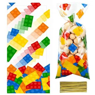 Fako Bijoux® - Uitzeelzakjes Bouwblokjes - 12.5x27.5cm - 50 Stuks - Traktatie Zakjes Voor Uitdeelcadeautjes - Uitdeelzakjes Feestje - Verjaardag - Feestje - Bouwblokjes Mix - 50 Stuks