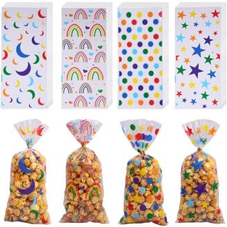 Fako Bijoux® - Uitzeelzakjes Regenboog Mix 2 - 12.5x27.5cm - 50 Stuks - Traktatie Zakjes Voor Uitdeelcadeautjes - Uitdeelzakjes Feestje - Verjaardag - Feestje - 4 Patronen - 50 Stuks