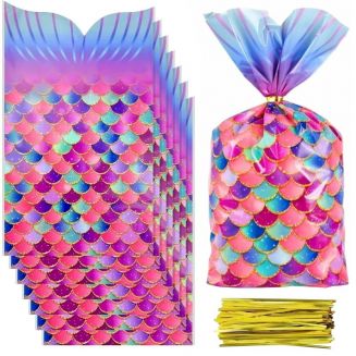 Fako Bijoux® - Uitzeelzakjes Zeemeermin - 15x25cm - 50 Stuks - Traktatie Zakjes Voor Uitdeelcadeautjes - Uitdeelzakjes Kinderfeestje - Verjaardag - Feestje - Zeemeermin Roze - 50 Stuks