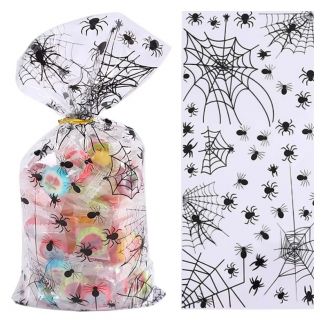 Fako Bijoux® - Uitzeelzakjes Halloween Spinnen -12.5x27.5cm - 50 Stuks - Traktatie Zakjes Voor Uitdeelcadeautjes - Uitdeelzakjes Feestje - Verjaardag - Feestje - Spinnen Zwart/Wit - 50 Stuks