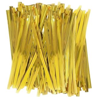 Fako Bijoux® - 100 Sluitstrips Goudkleurig - Cadeauverpakking - Twistdraad - Twist Ties - Bindstrips - 10 cm - Metallic - Goud - 100 Stuks