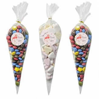 Fako Bijoux® - 50x Cellofaan Puntzakken 30x16cm + 60 Stickers Thank You Flamingo - Puntzak Doorzichtig - Traktatie Zak - Snoepzak - Inclusief Sluitstrips - 16x30cm - 50 Stuks