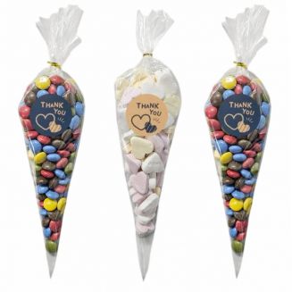 Fako Bijoux® - 50x Cellofaan Puntzakken 30x16cm + 60 Stickers Thank You Hart Blauw - Puntzak Doorzichtig - Traktatie Zak - Snoepzak - Inclusief Sluitstrips - 16x30cm - 50 Stuks