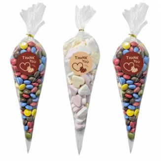 Fako Bijoux® - 50x Cellofaan Puntzakken 30x16cm + 60 Stickers Thank You Hart Rood - Puntzak Doorzichtig - Traktatie Zak - Snoepzak - Inclusief Sluitstrips - 16x30cm - 50 Stuks