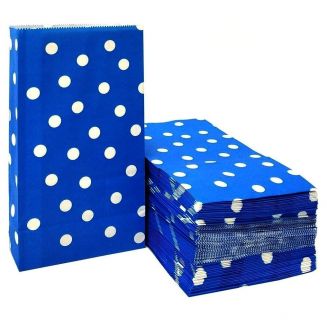 Fako Bijoux® - 50 Blauwe Uitdeelzakjes Met Stippen - 13x8x24cm - Stevig Papier - Traktatie Zakjes - Papieren Zakjes - Cadeau Zakjes - Met Blokbodem - Blauw - 50 Stuks