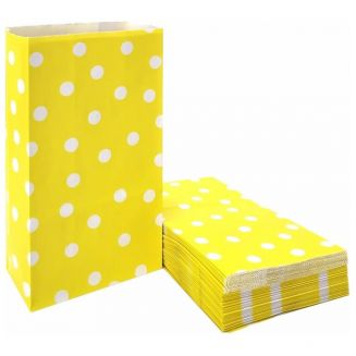 Fako Bijoux® - 50 Gele Uitdeelzakjes Met Stippen - 13x8x24cm - Stevig Papier - Traktatie Zakjes - Papieren Zakjes - Cadeau Zakjes - Met Blokbodem - Geel - 50 Stuks