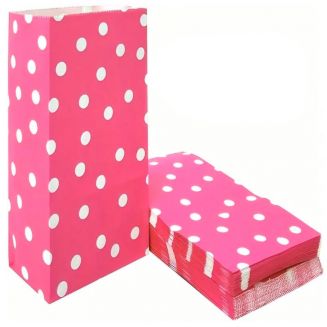 Fako Bijoux® - 50 Donkerroze Uitdeelzakjes Met Stippen - 13x8x24cm - Stevig Papier - Traktatie Zakjes - Papieren Zakjes - Cadeau Zakjes - Met Blokbodem - Donkerroze - 50 Stuks