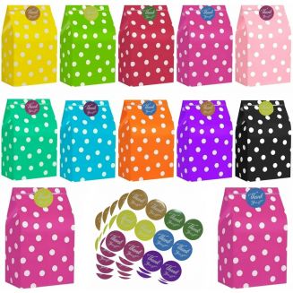 Fako Bijoux® - 50 Gekleurde Uitdeelzakjes Stippen met Stickers - 13x8x24cm - Stevig Papier - Traktatie Zakjes - Papieren Zakjes - Cadeau Zakjes - Met Blokbodem - Sluitstickers Thanks You - Mix - 50 Stuks