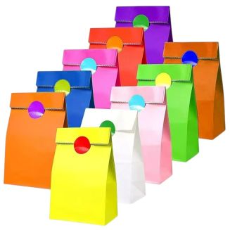 Fako Bijoux® - 24 Gekleurde Uitdeelzakjes met Stickers - 13x8x24cm - Stevig Papier - Traktatie Zakjes - Papieren Zakjes - Cadeau Zakjes - Met Blokbodem - Sluitstickers - Mix - 24 Stuks