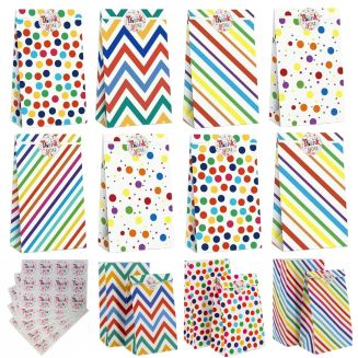 Fako Bijoux® - 50 Gekleurde Uitdeelzakjes Party Mix Met Stickers - 13x8x24cm - Stevig Papier - Traktatie Zakjes - Papieren Zakjes - Cadeau Zakjes - Met Blokbodem - Sluitstickers - Party Mix - 50 Stuks
