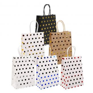 Fako Bijoux® - 24 Papieren Uitdeeltasjes Stippen - 15x8x21cm - Stevig Papier - Traktatie Zakjes - Papieren Tasjes - Cadeau Zakjes - Uitdeelzakjes - 6 Verschillende Kleuren - Kraftpapier - 24 Stuks