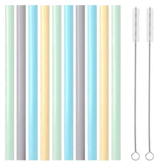Fako Bijoux - Siliconen Rietjes XL Set -  10 Herbruikbare XL Rietjes - 25 cm - Duurzaam en Hygiënisch - 2 Schoonmaakborstels