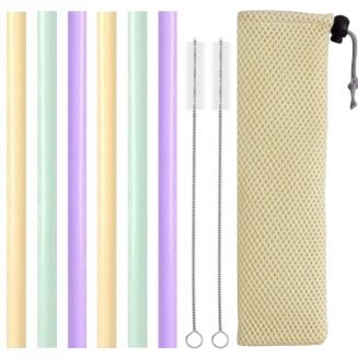 Fako Bijoux® - Siliconen Rietjes XL Set -  6 Herbruikbare XL Rietjes - 25 cm - Duurzaam en Hygiënisch - 2 Schoonmaakborstels - Mesh Zakje