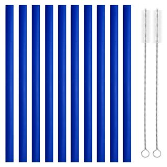 Fako Bijoux® - Siliconen Rietjes XL - 10 Herbruikbare Rietjes - 25 cm - 11mm - Duurzaam en Hygiënisch - 2 Schoonmaakborstels - Donkerblauw