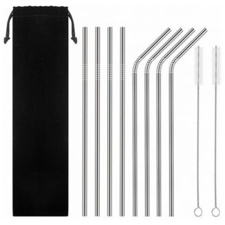 RVS rietjes - Set van 8 herbruikbare rietjes - 4 recht 4 gebogen - 21 cm - Duurzaam en stijlvol - Incl 2 schoonmaakborstels en bewaarzakje
