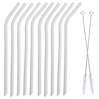 Fako Bijoux® - Siliconen Rietjes - Herbruikbaar - 25cm - 8mm - 10 Stuks - Gebogen - Wit