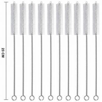 Fako Bijoux® - RVS Schoonmaakborstels Voor Rietjes - 10 Stuks - 23cm - Herbruikbaar