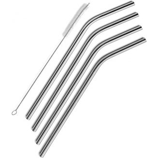 Fako Bijoux® - RVS Rietjes Set -  4 Herbruikbare Rietjes - 4 Gebogen Rietjes - 21 cm - Duurzaam en Stijlvol - Incl 1 Schoonmaakborsteltje