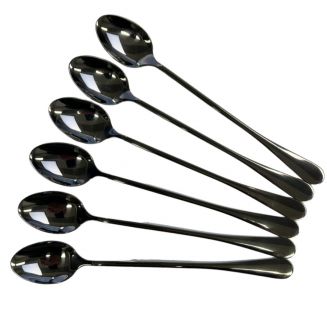 Latte Macchiato lepels – RVS lange yoghurt, dessert of koffie lepeltjes – set van 6 stuks - zwart