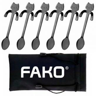 Fako Bijoux® - 6x Theelepel / Koffielepel Hangende Kat - Zwart - 6 Stuks