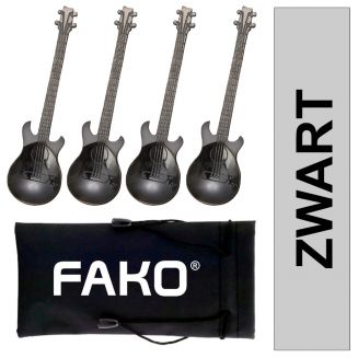 Fako Bijoux® - Theelepel / Koffielepel Gitaar - Zwart - 4 Stuks