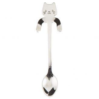 Fako Bijoux® - Theelepel / Koffielepel Hangende Kat - Zilver - 1 Stuk
